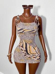 BamGleam 女式时尚印花性感修身吊带迷你连衣裙