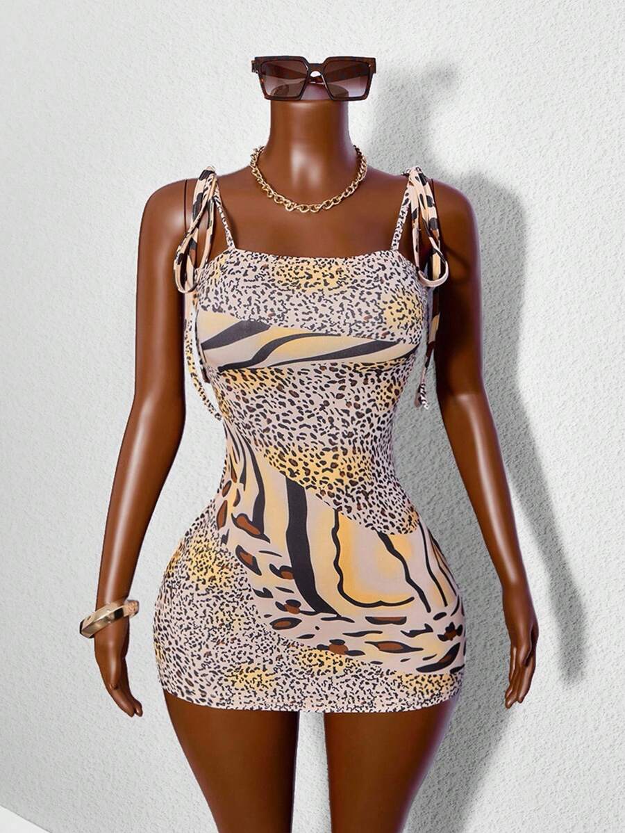 BamGleam 女式时尚印花性感修身吊带迷你连衣裙