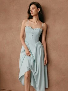 SHEIN Unity Đầm dự tiệc dây mảnh thiết kế hoa đính đá thời trang dành cho nữ - Màu xanh bạc hà - Xem 5