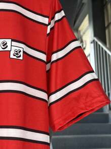 SHEIN 青少年男孩休闲条纹领短袖 Polo 衫，舒适百搭，适合通勤、上学、日常、度假、运动，适合春夏季 - 彩色 - 查看 3