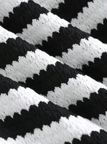 SHEIN Tween Girl Casual Asymmetric Textured Black & White Striped Cropped Off-Shoulder T-Shirt And Pants 2 Pieces Set Two Piece Set Striped Two Piece Set Two Piece Pantsuit