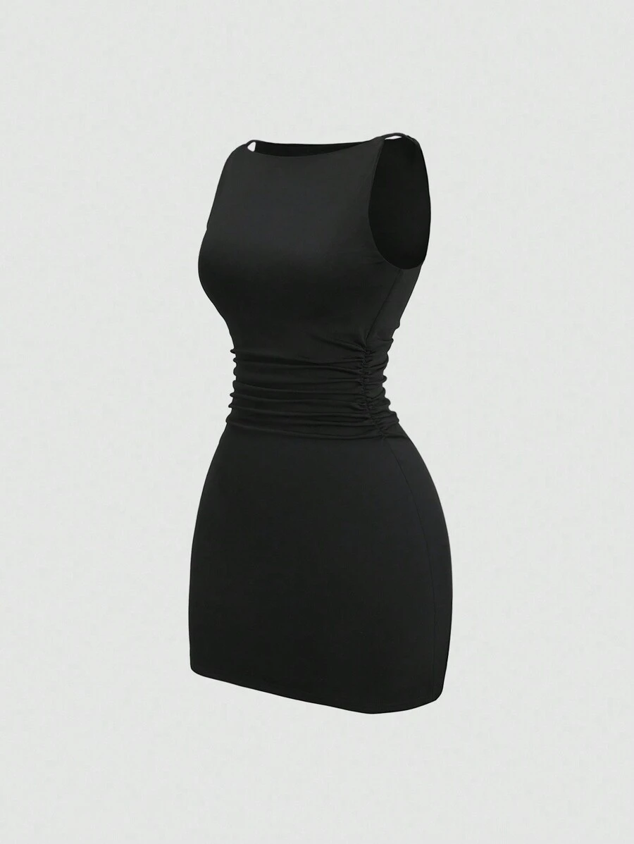 Sweetra 船领荷叶边迷你连衣裙，简约时尚，适合夏季