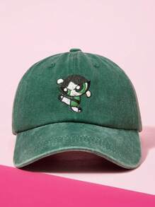THE POWERPUFF GIRLS X SHEIN Adjustable Washed Cartoon Embroidered Baseball Cap