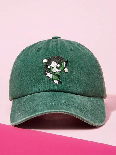 THE POWERPUFF GIRLS X SHEIN Adjustable Washed Cartoon Embroidered Baseball Cap