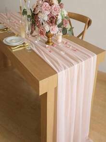 1 件 73 英寸 X 300 英寸雪纺桌旗，浅腮红雪纺桌布/围巾，带银色闪光的透明婚礼桌布，适合优雅婚礼、乡村波西米亚派对、新娘送礼会、婴儿送礼会、公主派对、甜点桌、新娘宴会等