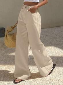 DAZY Women's Loose Casual Straight Leg Jeans, Summer New Arrival - Khaki - View 2