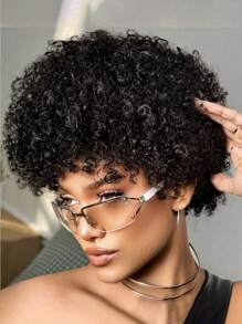 6 英寸卷发精灵短发假发 女士雷米真人发 150% 密度全机织假发 无蕾丝假发