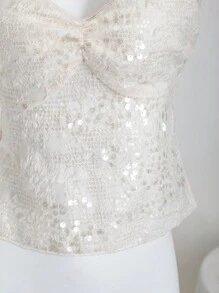 SHEIN Unity Áo hai dây đính hạt gợi cảm cho nữ - trắng - Xem 8