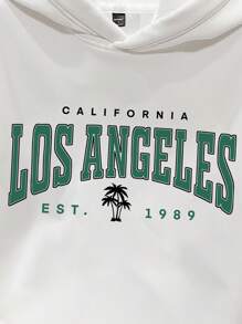 Manfinity Joysei 男士加大码保暖加厚宽松连帽衫，印有洛杉矶图案，适合秋冬季穿着。