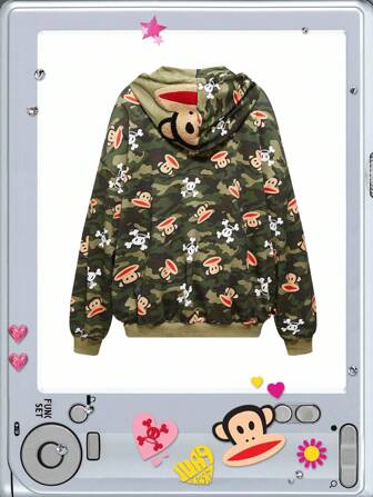 Paul Frank X ROMWE Y2K Subculture Baddie Street Allover Print Camo Loose Fit Sweatshirt