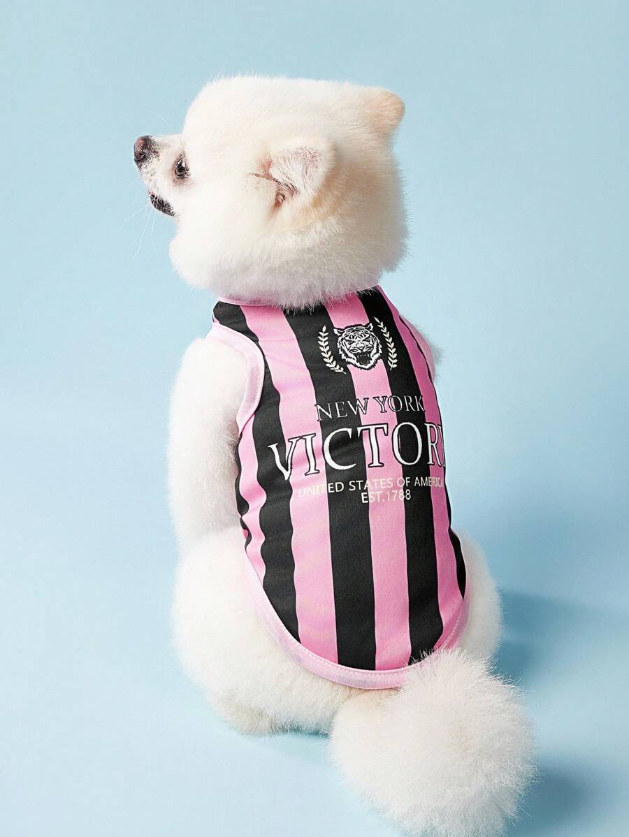 PETSIN 1 件宠物猫狗通用运动衫经典复古粉黑条纹印花时尚休闲舒适狗狗运动衫背心 - 彩色 - 查看 1