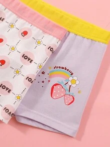 5pcs/Pack Girls' Cute Strawberry Soft Cotton Breathable Briefs, Non-Binding Waist Children Underwear - Multicolor - View 4