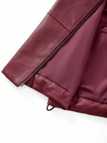 SHEIN Unity Solid Color Zipper Pocket Casual Versatile Fashion Long Sleeve Jacket Fall Winter Cloth For Women - Burgundy - View 8
