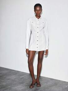 Maija Robe en jean décontractée pour femmes avec boutons à l'avant de couleur unie