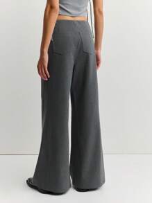 Nöista 灰色水手裤，时尚纽扣翻盖，修身阔腿喇叭裤，搭配轻柔飘逸的西装面料。秋冬女士精致单品，商务休闲之选 - 灰色 - 查看 2