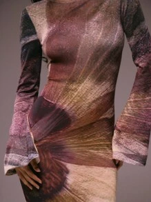 MUSERA Vestido maxi de manga larga ajustado con estampado floral de punto, de malla transparente, para invierno, verano, vacaciones, salida nocturna, cita, boda, fiesta, elegante, Ibiza, ocasión, femenino, lindo, chic - Multicolor - Ver 7