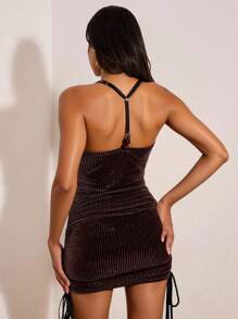 Opulessa Women Mini Dresses,Vacation,Vacation Style,Beach Outfit,Sexy Metallic Fabric,Evening Gown Silver Glitter Dress, Metallic Fabric,Club Outfits Women Sexy, Brown Metallic Dress, Ibiza Dress, Bronze Dress, Brown Bodycon Dress, Brown Summer Dress,Vacation,Vacatio Style, Metallic Brown Dress,Date Night Outfits Women - Brown - View 4