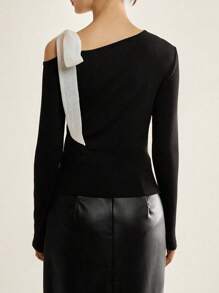 SHEIN LUNE 女士优雅不对称领带长袖 T 恤