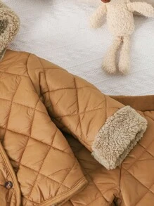 男婴/女婴新款秋冬加厚羊毛拼布服装，全拉链连帽夹克和厚运动裤两件套，寒冷季节保暖时尚，适合男婴 - 棕色 - 查看 5