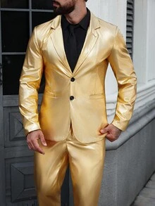 Manfinity AFTRDRK Men's Gold Color Long Sleeve Jacket & Pants Suit Gold Men Suit Men Evening Wear Prom Suits For Men Men Wedding Suit Luxury Clothes For Men - Gold - View 8