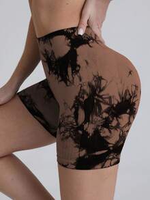 Easithlete 女式高腰无缝扎染运动短裤高腰健身短裤扎染健身短裤女式健身短裤紧身健身短裤女式健身短裤套装 - 彩色 - 查看 2