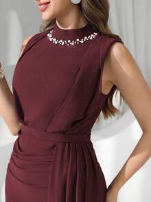 Coutiva Vestido de noche de lujo, cuello de lentejuelas y perlas, vestido de fiesta elegante de alta gama