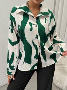 EMERY ROSE 女士长袖商务休闲衬衫，黑白配色，适合秋季、春季、大学校园穿着。 - 綠色 - 查看 4