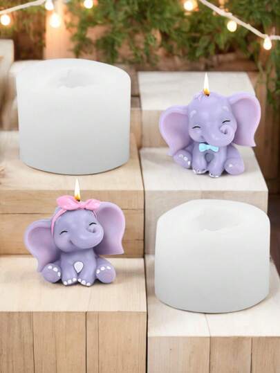 1 pieza Molde de silicona con forma de elefante, herramienta de molde de silicona, molde de decoración de cera de vela y resina con forma de elefante miniatura