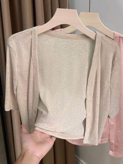 INAWLY Women's Regular Size Short Sleeve Thin Cardigan For Outdoor & Travel