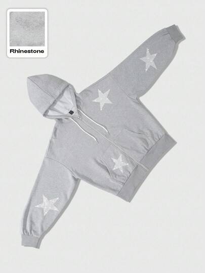 Street Life Sudadera de hombre con diamantes brillantes en forma de estrella, estilo holgado y corto