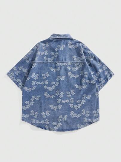 Street Life Camisa vaquera de manga corta, suelta y casual para hombres
