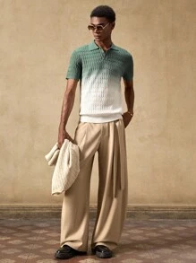 AKNOTIC Business Casual Men's Casual Gradient Short Sleeve Knit Top, Summer