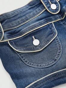 ROMWE J-Fashion Y2K Harajuku Vintage Y2K Low Waist Denim Shorts - Blue - View 4