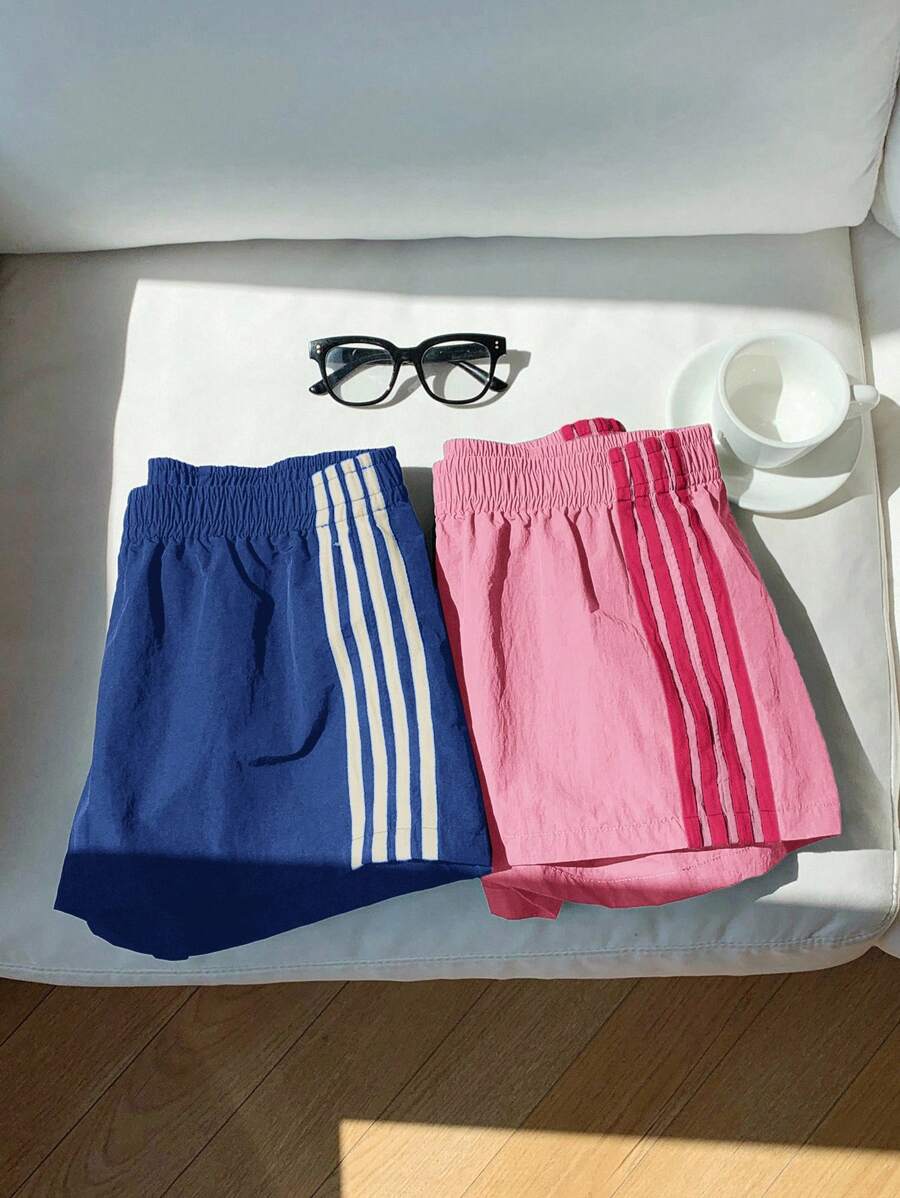 Comfortcana 2件套女士撞色腰带短裤，夏季