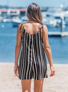 SHEIN LUNE Women's Casual Geometric Print Jumpsuit - Black and White - View 2