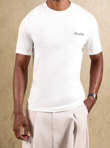 Áo thun ngắn tay SUMWON Essential Muscle Fit, thiết kế tối giản hiện đại, chất liệu jersey, phong cách thường ngày mùa hè, thời trang đường phố, một món đồ cơ bản cao cấp trong tủ quần áo, màu đơn sắc trơn. - trắng - Xem 5