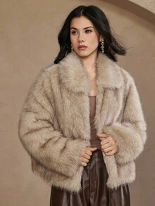 DAZY 女士宽松休闲长袖仿皮草时尚外套秋冬女式大衣