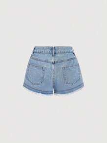 SHEIN MOD Short en jean pour femmes orné de strass et de perles - Bleu azur - Voir 2