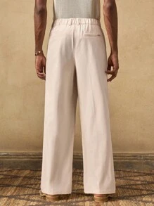 AKNOTIC Men's Casual Loose Elastic Waist Straight Leg Pants,Light Beige,Summer,Business,Vacation,Apricot Color,Autumn,Daily Wear,Party,Couple Matching,Gift - Apricot - View 6