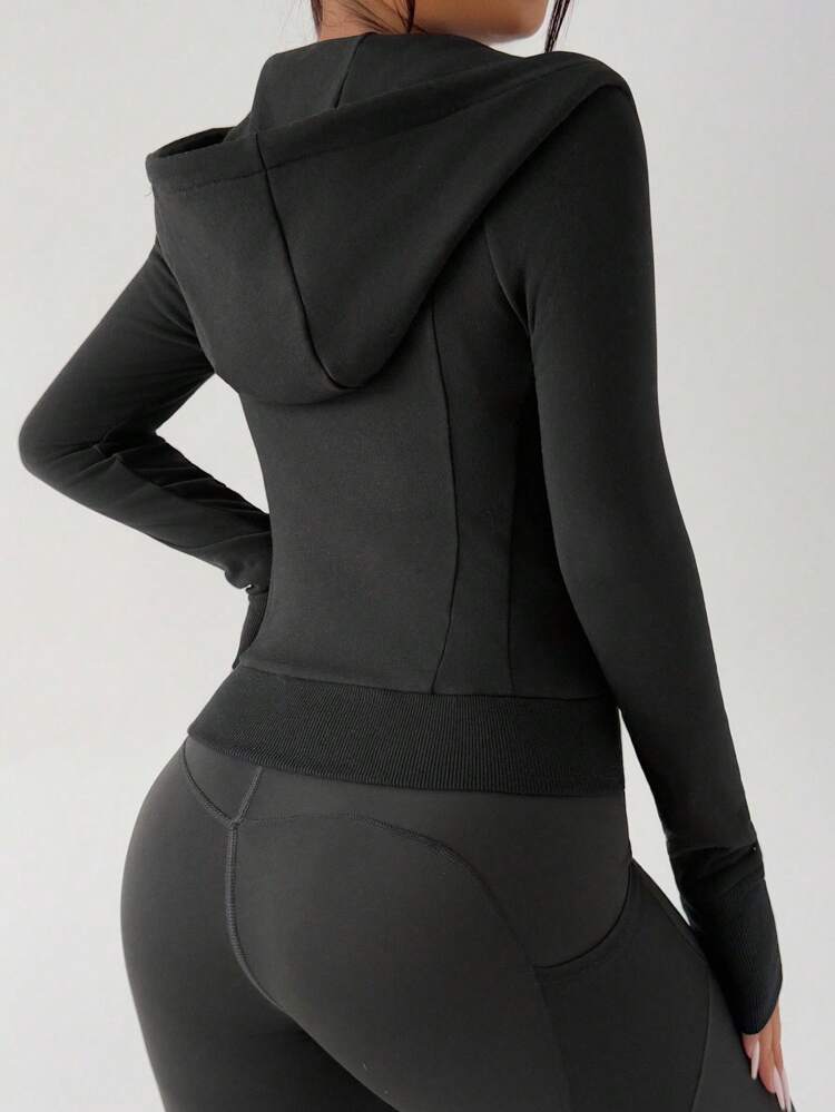 Women's Solid Color Fitted Waist Sports Jacket, Autumn