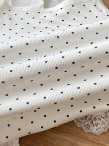 2pcs/Set Girls' Lace Trim Comfortable Soft Undershirts Young Girl Tank Tops Girls White Tank Top Lace Trim Tank Top Polka Dot Tank Top Girls Summer Tops - White - View 4