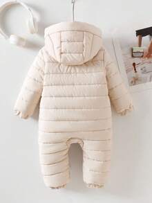 SHEIN 女婴保暖休闲可爱保暖连帽拉链长袖连体衣，冬季宝宝连体衣，新生儿秋季冬装