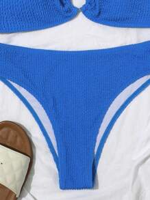 Swim Vcay Summer Beach Ring Linked Bikini Set - Blue - View 4