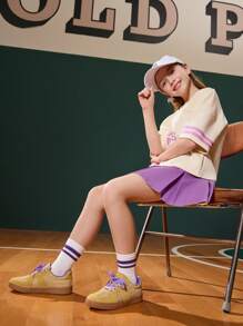 1 Pair Retro Fashion Sporty Lace-Up Color Block Casual Athletic Trainers, All Season - Yellow - View 2