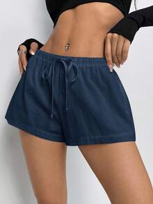 SHEIN PETITE Shorts casuais soltos com cordão na cintura e cor sólida para mulheres