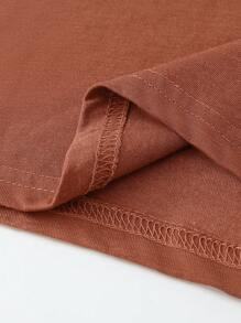 INAWLY 女式简约印花圆领短袖T恤 - 鏽棕色 - 查看 6