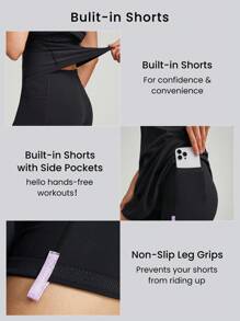 GLOWMODE FeatherFit™-Air Peekaboo Cut-Out Pocket Váy thể thao đa chức năng có quần đùi tích hợp Hỗ trợ ánh sáng Yoga tác động thấp Hàng ngày vào mùa hè - màu đen - Xem 3
