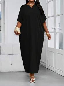 SHEIN Lady Váy dạ hội tay ngắn màu xanh huỳnh quang cỡ lớn dành cho nữ, váy dài thướt tha, váy tắm cô dâu đi biển, váy dài ôm dáng cho nữ - màu đen - Xem 1