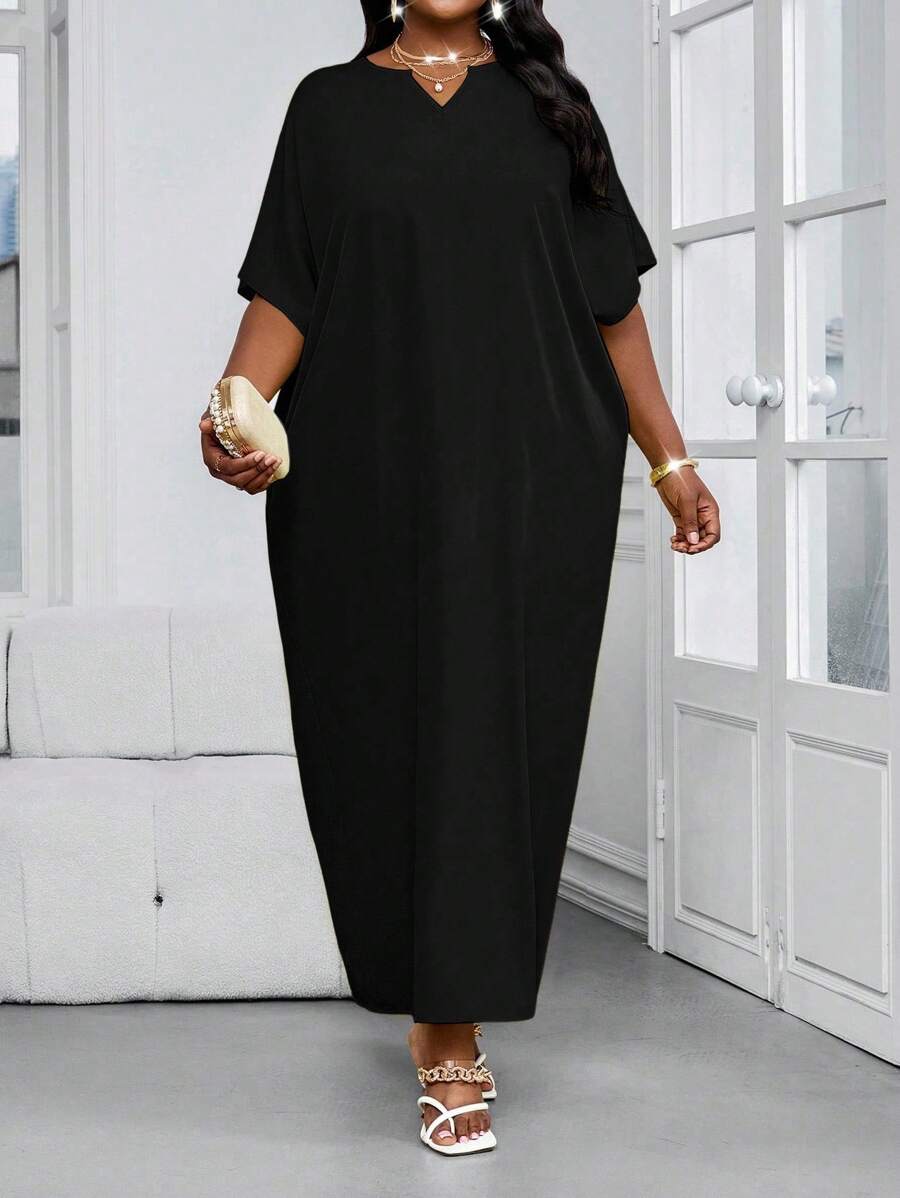 SHEIN Lady Váy dạ hội tay ngắn màu xanh huỳnh quang cỡ lớn dành cho nữ, váy dài thướt tha, váy tắm cô dâu đi biển, váy dài ôm dáng cho nữ - màu đen - Xem 1