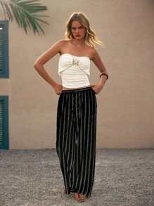 Lumivelle Women's Striped Casual Pants (Waistband Printed Design) Fall Cloth For Women